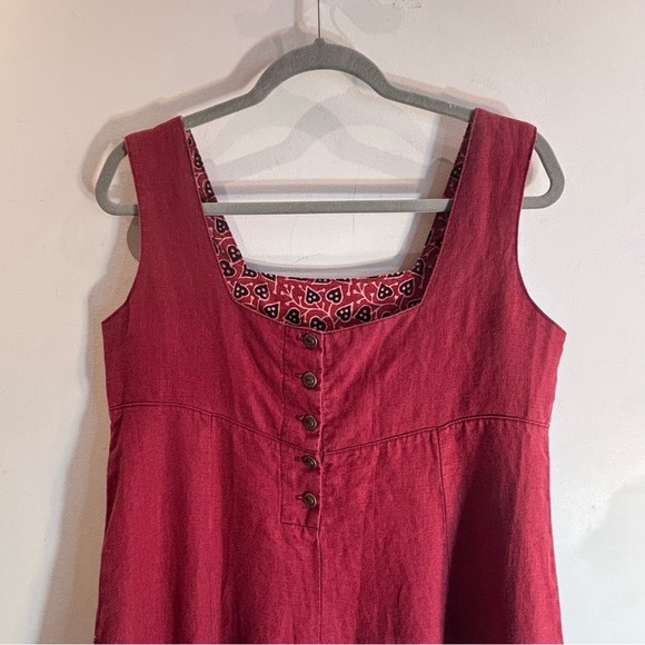 MAIWA Sz M Square Neck Contrasting Red Sleeveless Dress A-Line Buttons Back - Picture 5 of 12